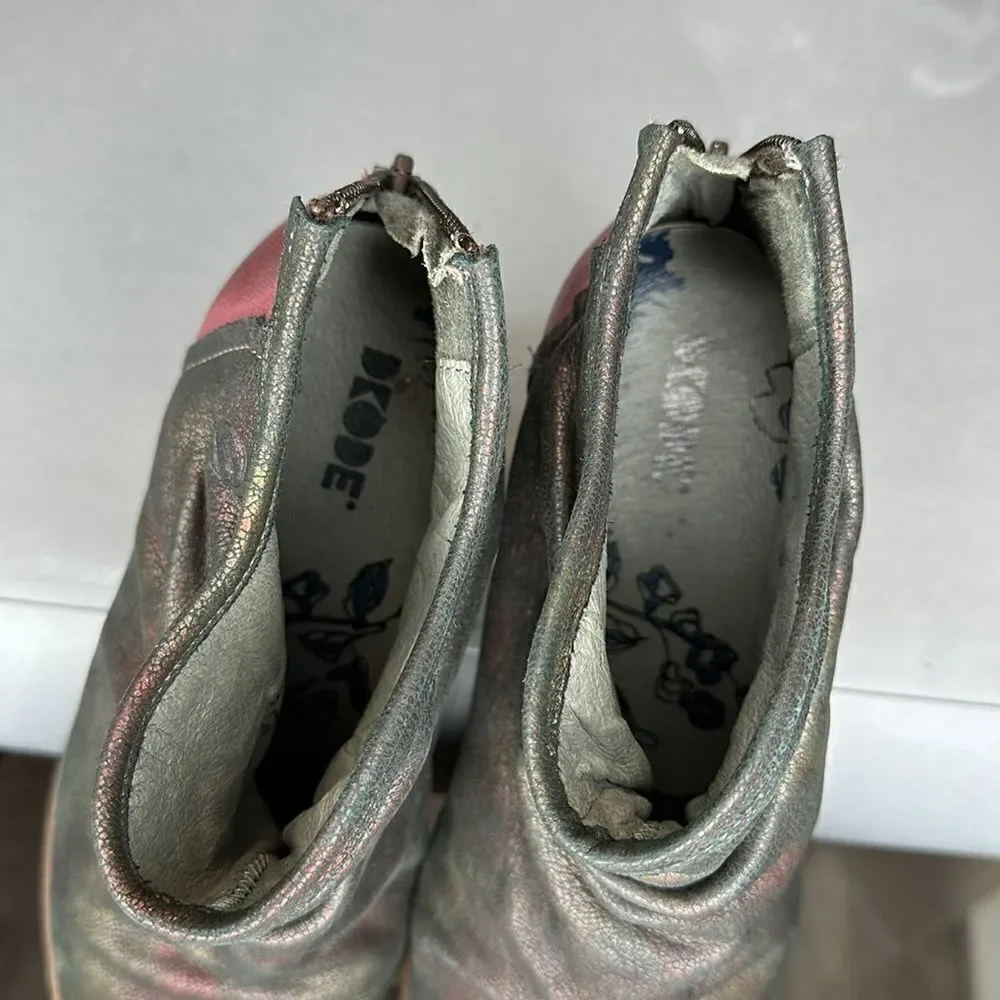 DKODE Ankle Boots Leather Metallic Distressed Pink Heel Size 37 US 6.5 (A-1503)